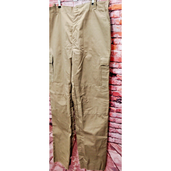 BDU Cargo Pants Men's XL Khaki Plain Ripstop Adjustable Waist Tabs Flat Front - Picture 5 of 8